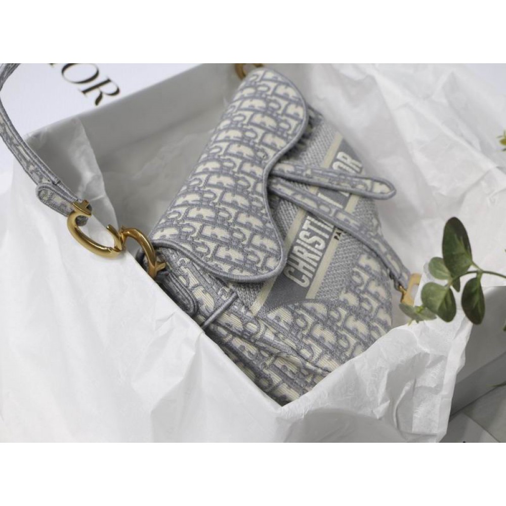 DIOR SADDLE 26CM GREY Oblique Jacquard Bags