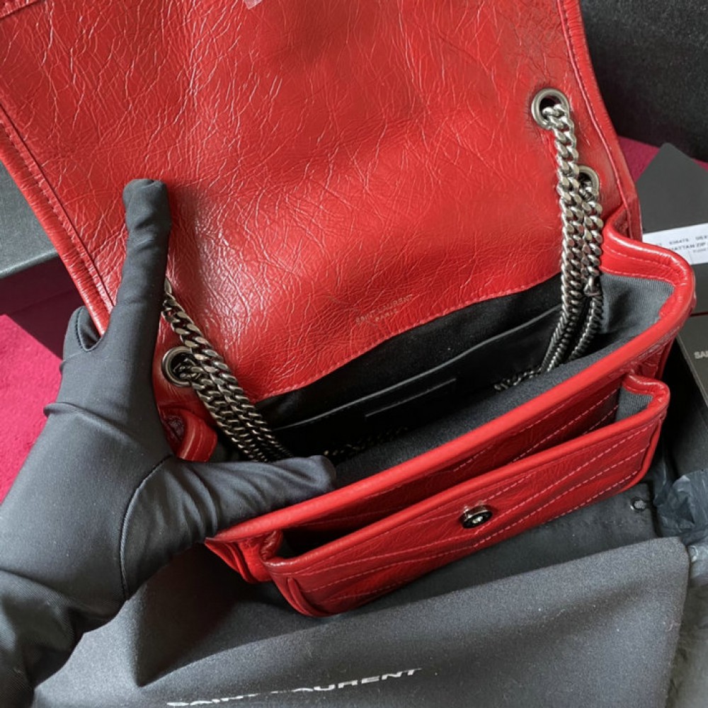 ysl niki crinkled leather 28cm red Bags