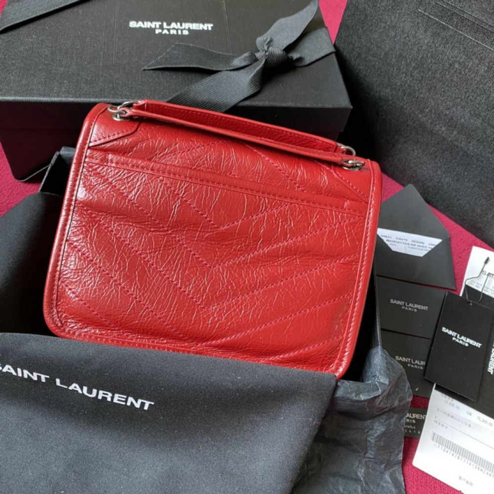 ysl niki crinkled leather 28cm red Bags