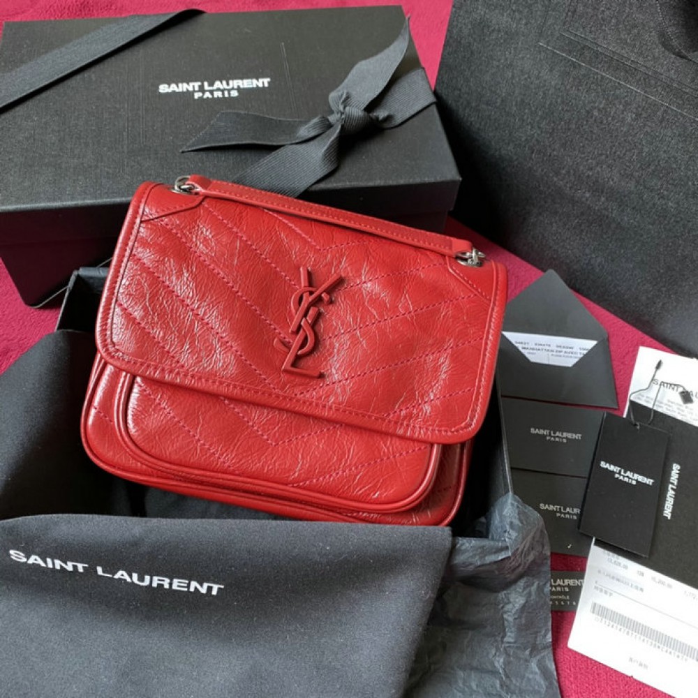 ysl niki crinkled leather 28cm red Bags