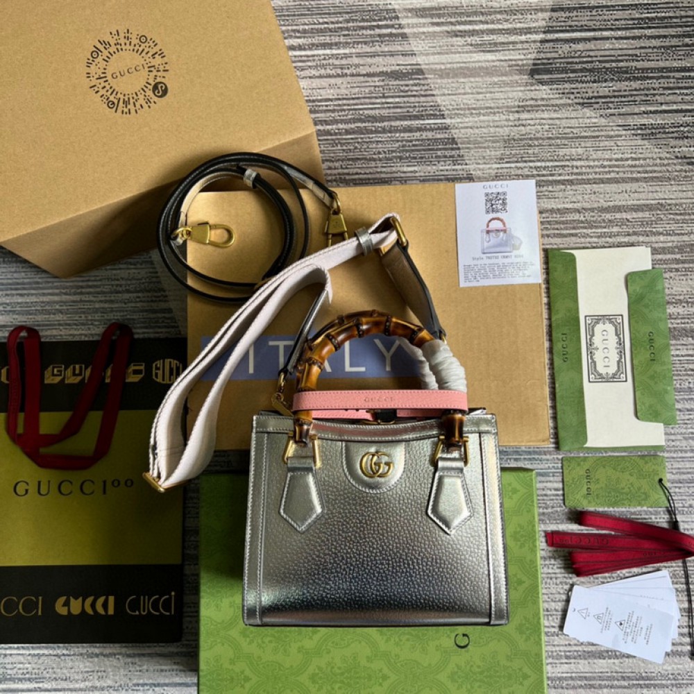 gucci diana 20x16cm silver leather Bags