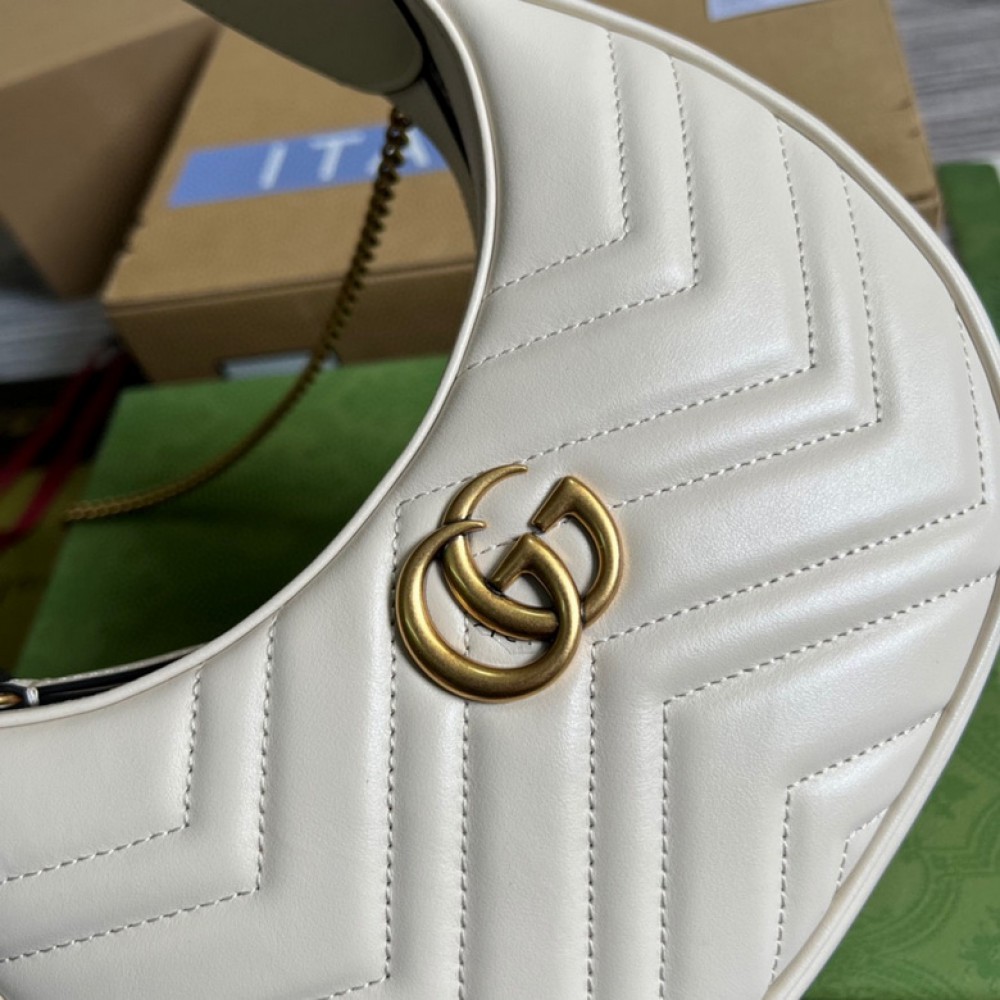 gucci marmont half moon 21x11x5 white leather Shoes
