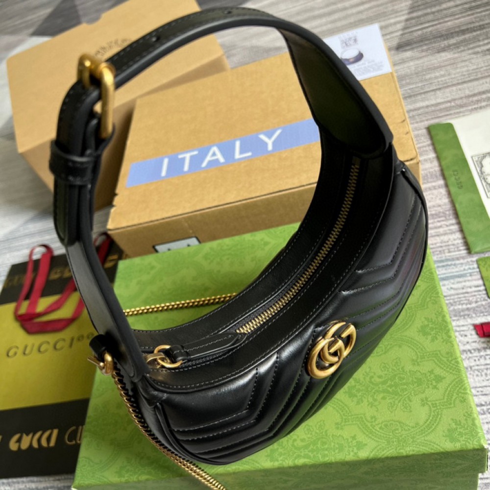 gucci marmont half moon 21x11x5 black leather Shoes