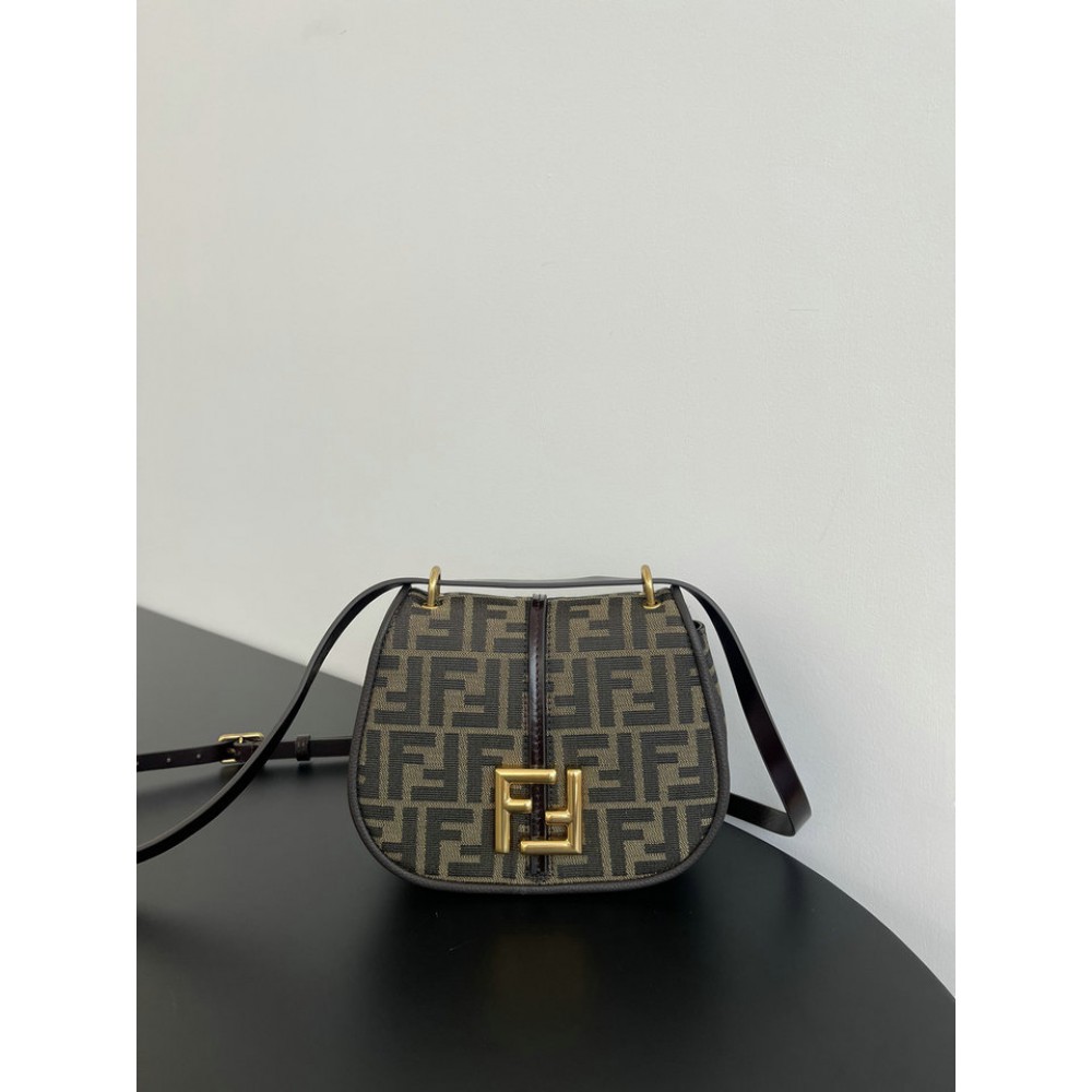 Fendi C'mon Brown FF jacquard fabric bag 21x15cm Bags