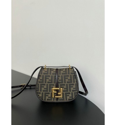 Fendi C'mon Brown FF jacquard fabric bag 21x15cm