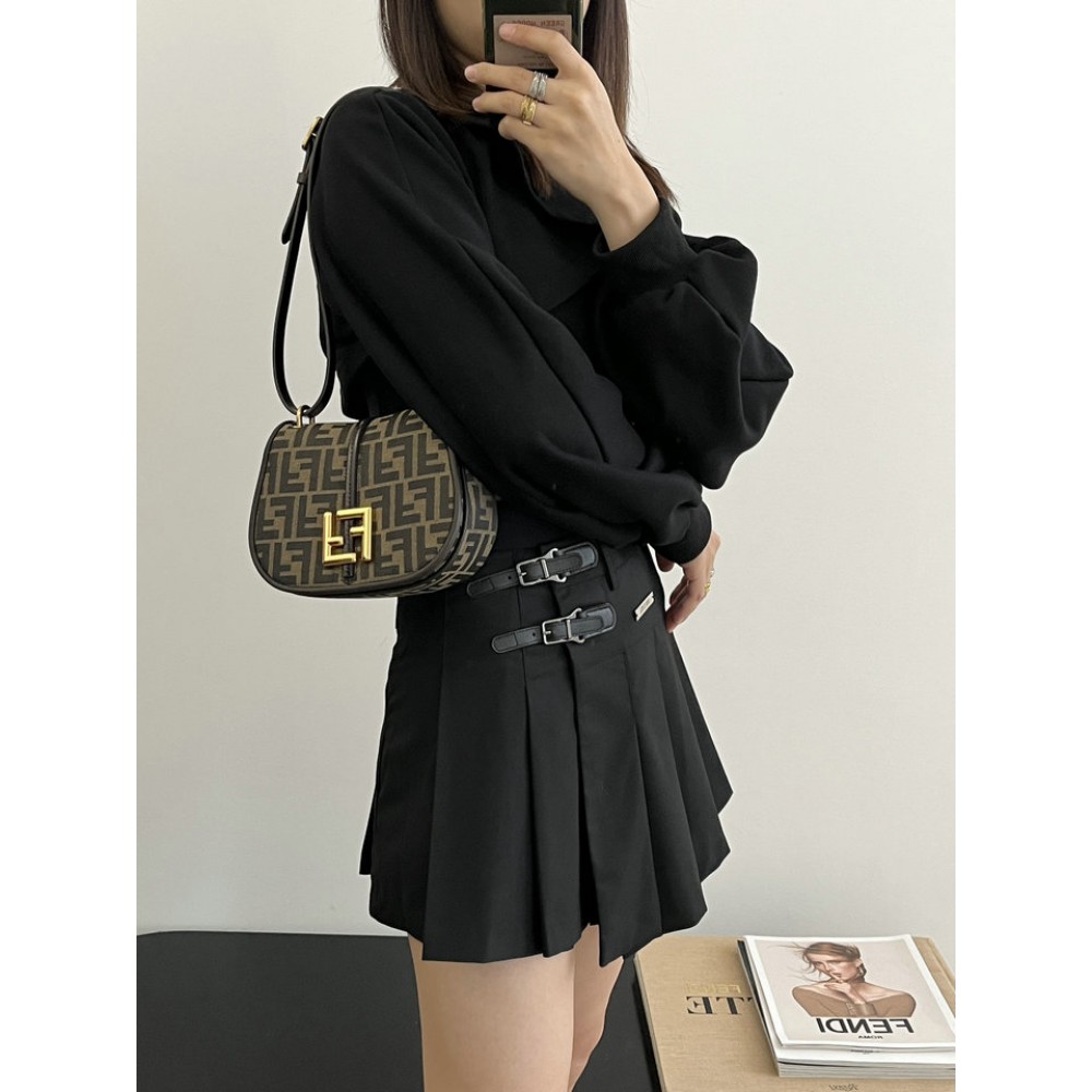 Fendi C'mon Brown FF jacquard fabric bag 21x15cm Bags