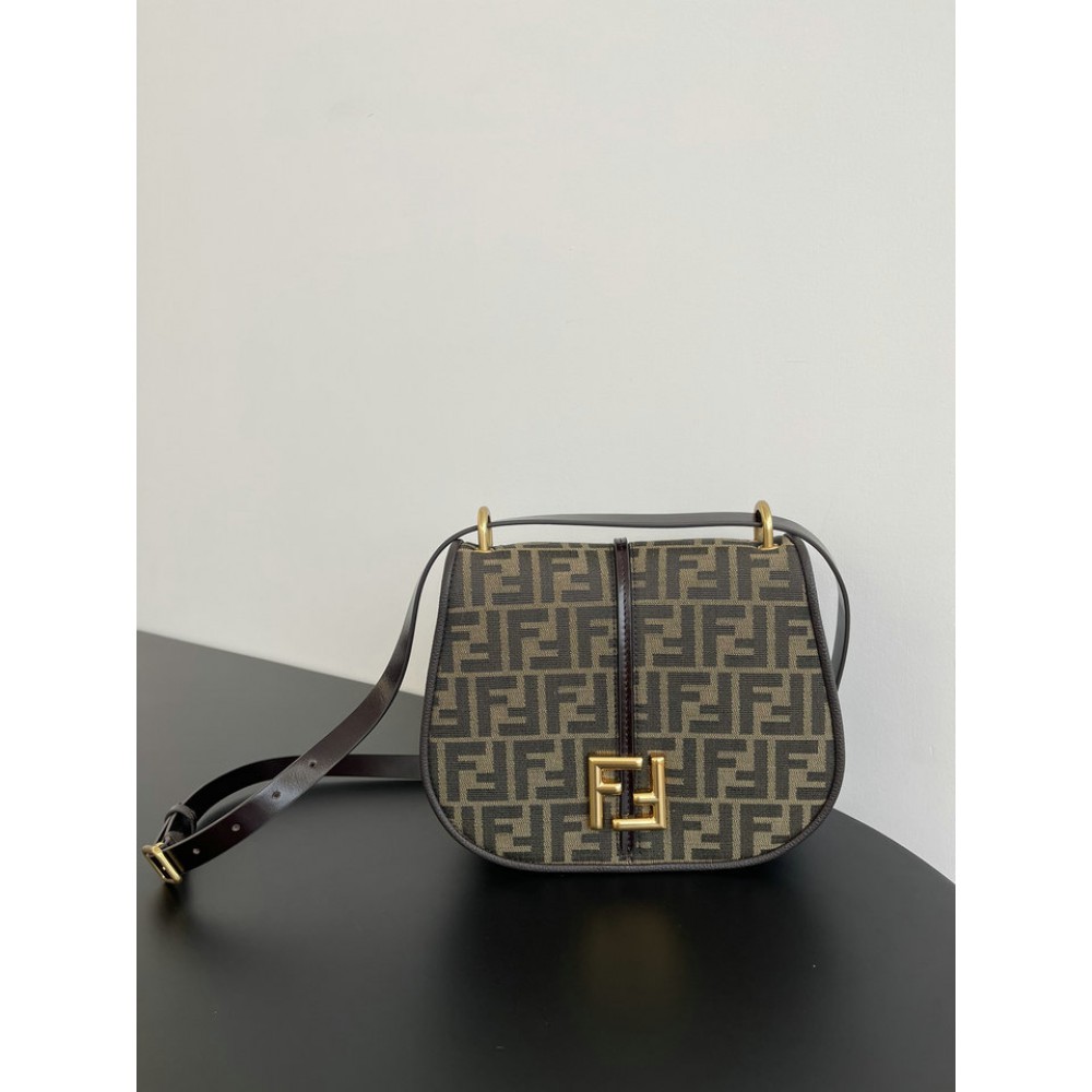 Fendi C'mon Brown FF jacquard fabric bag 25x7x20 cm medium Bags