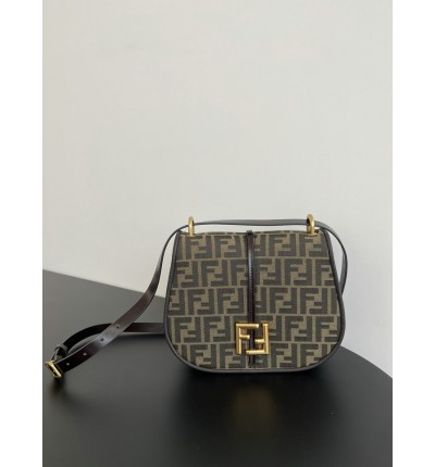 Fendi C'mon Brown FF jacquard fabric bag 25x7x20 cm medium