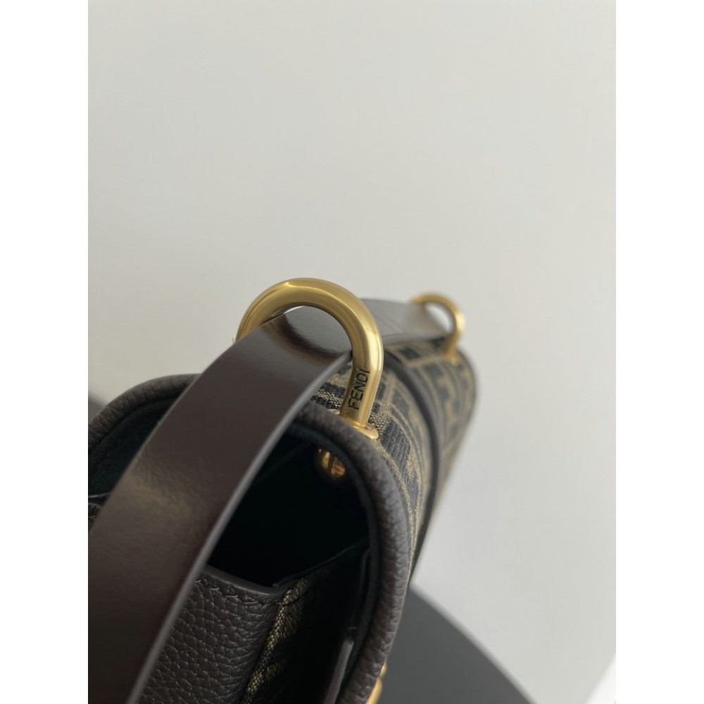 Fendi C'mon Brown FF jacquard fabric bag 25x7x20 cm medium Bags