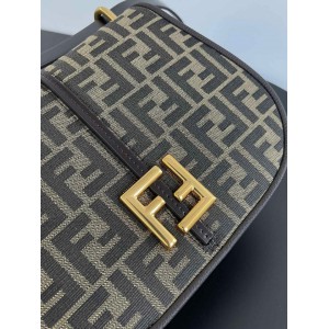 Fendi C'mon Brown FF jacquard fabric bag 25x7x20 cm medium Bags