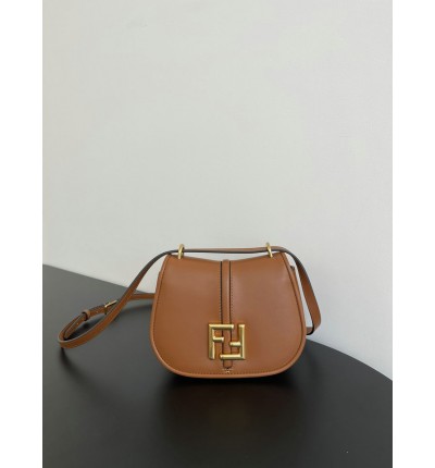 Fendi C'mon Brown FF jacquard fabric bag 21x15cm