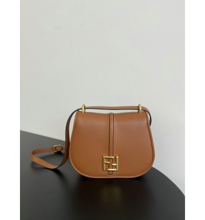 Fendi C'mon Brown FF jacquard fabric bag 25x7x20 cm medium