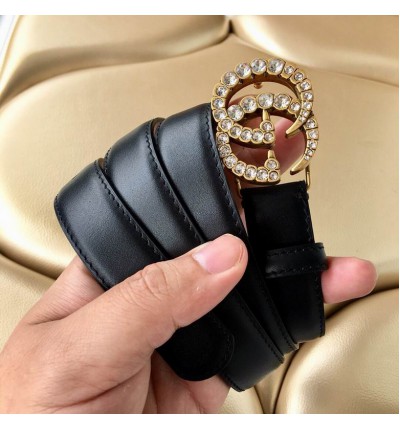 Gucci belt 2cm black gold diamonds