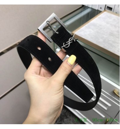 Ysl belt 3cm suede leather silver tone