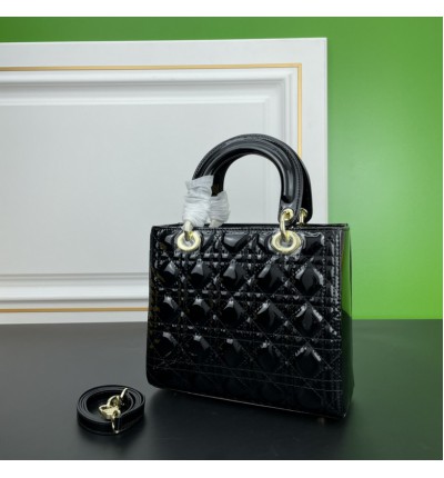 Dior lady black patent cannage calfskin 24x20cm 