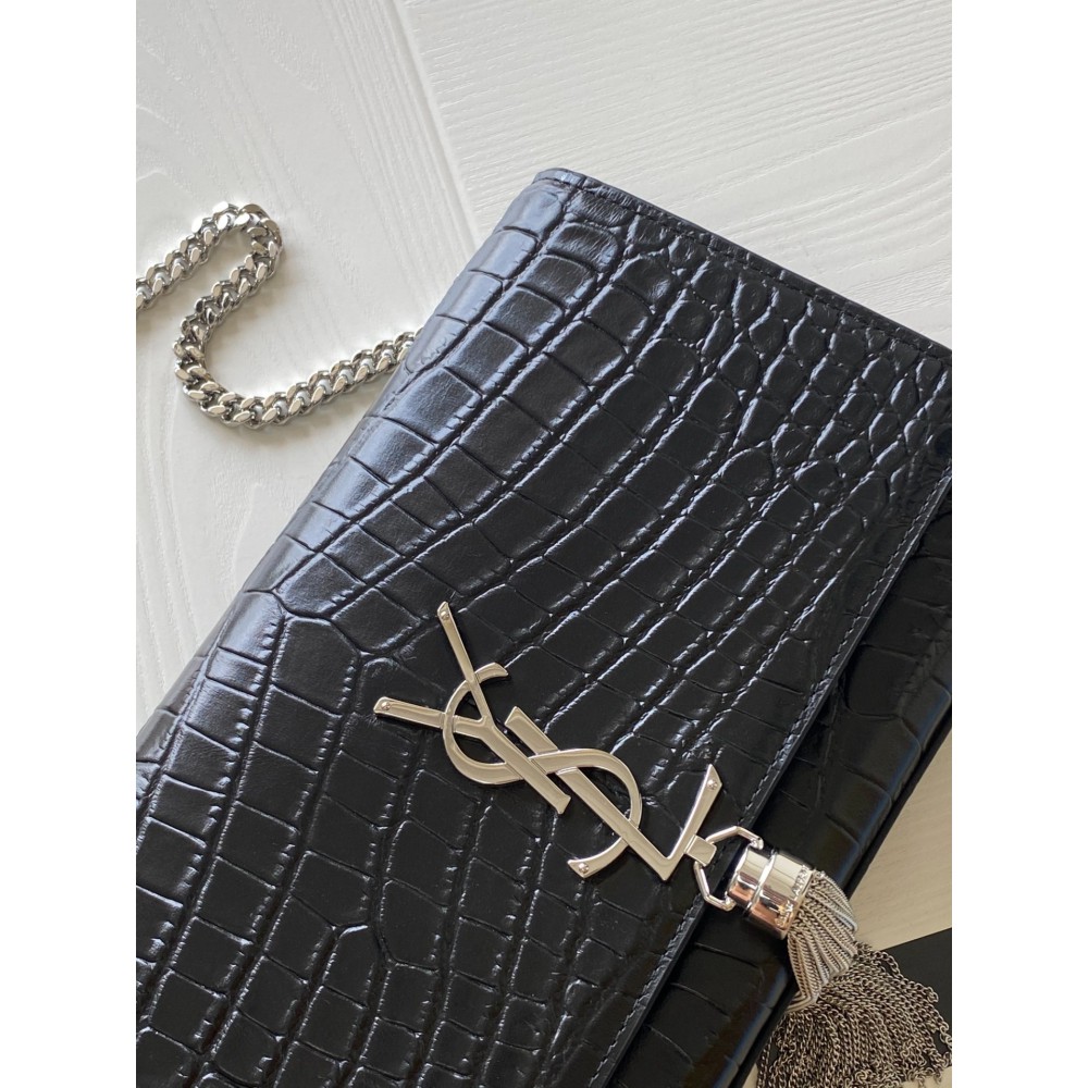 Ysl kate 24cm croc effect silver Bags