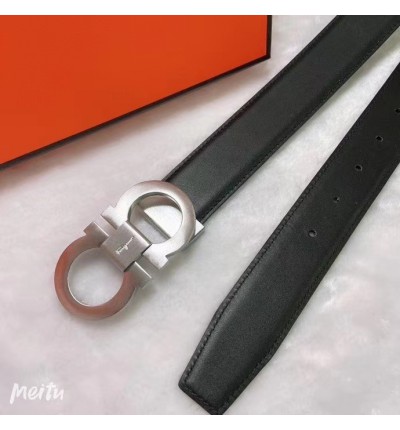 Salvatore ferragamo belt 3.8cm black silver