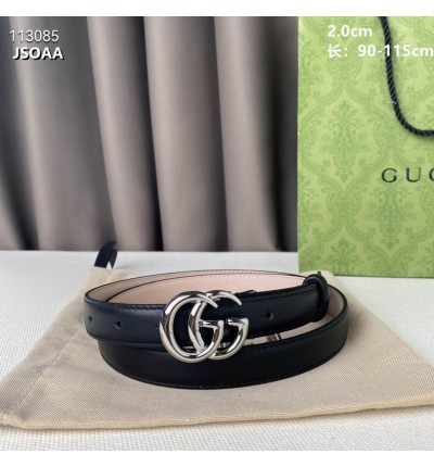Gucci belt 2.0cm black silver tone