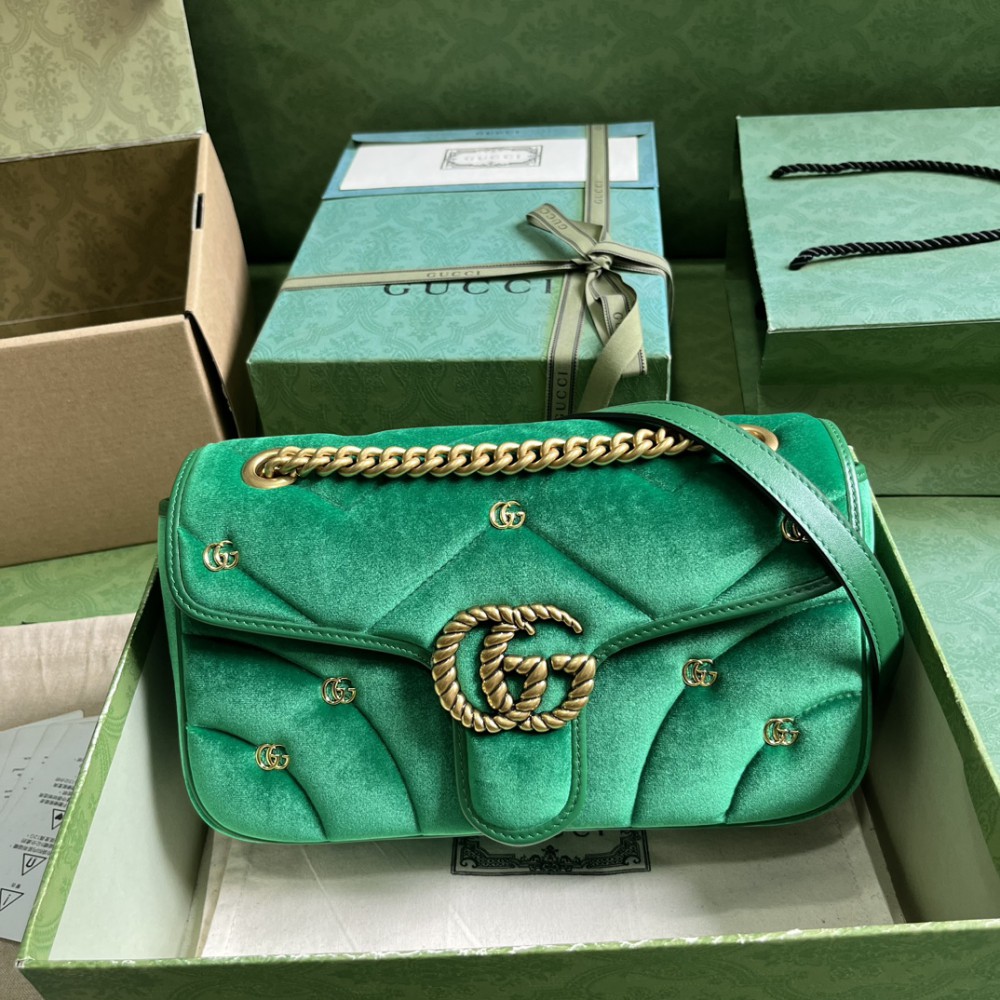 Gucci marmont 26x15x7cm velvet 2024 green Bags