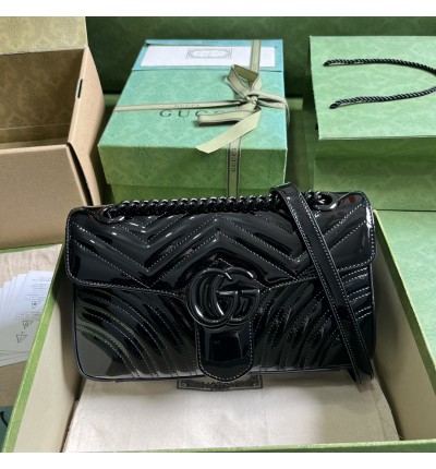 Gucci marmont 26x15x7cm shiny leather black 2024