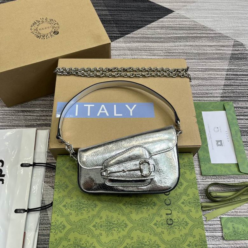 Gucci horsebit 8-12.5X19.5X3-6cm silver Bags