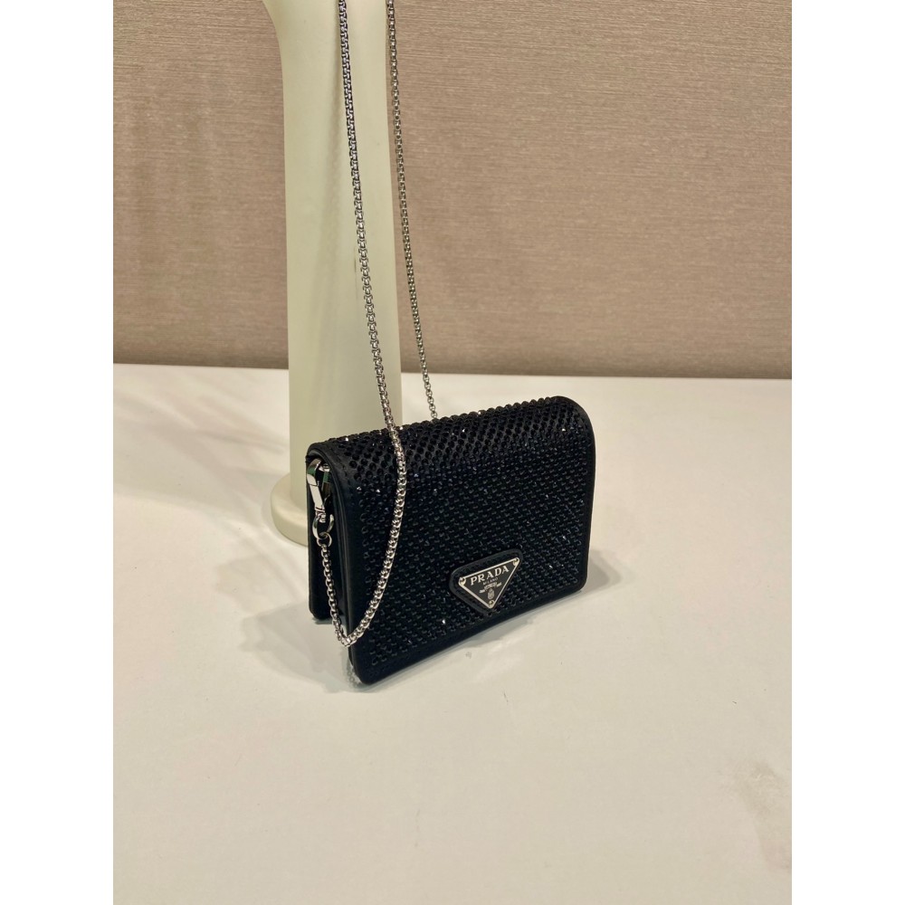 Prada Cardholder with shoulder strap and crystals 11.5x8cm Bags