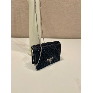 Prada Cardholder with shoulder strap and crystals 11.5x8cm Bags