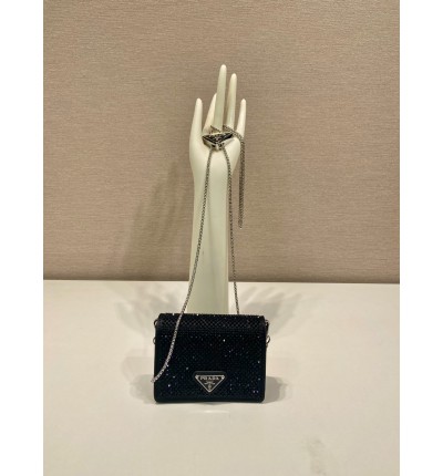 Prada Cardholder with shoulder strap and crystals 11.5x8cm
