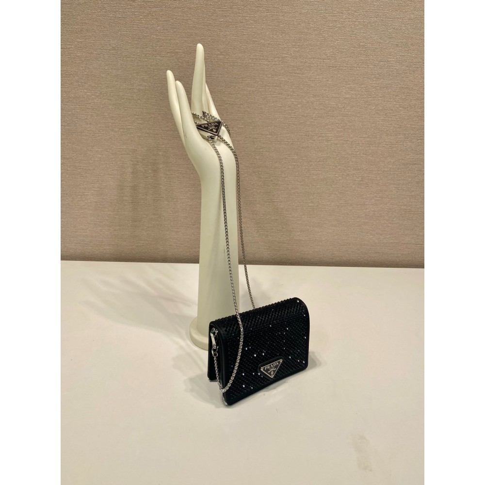 Prada Cardholder with shoulder strap and crystals 11.5x8cm Bags