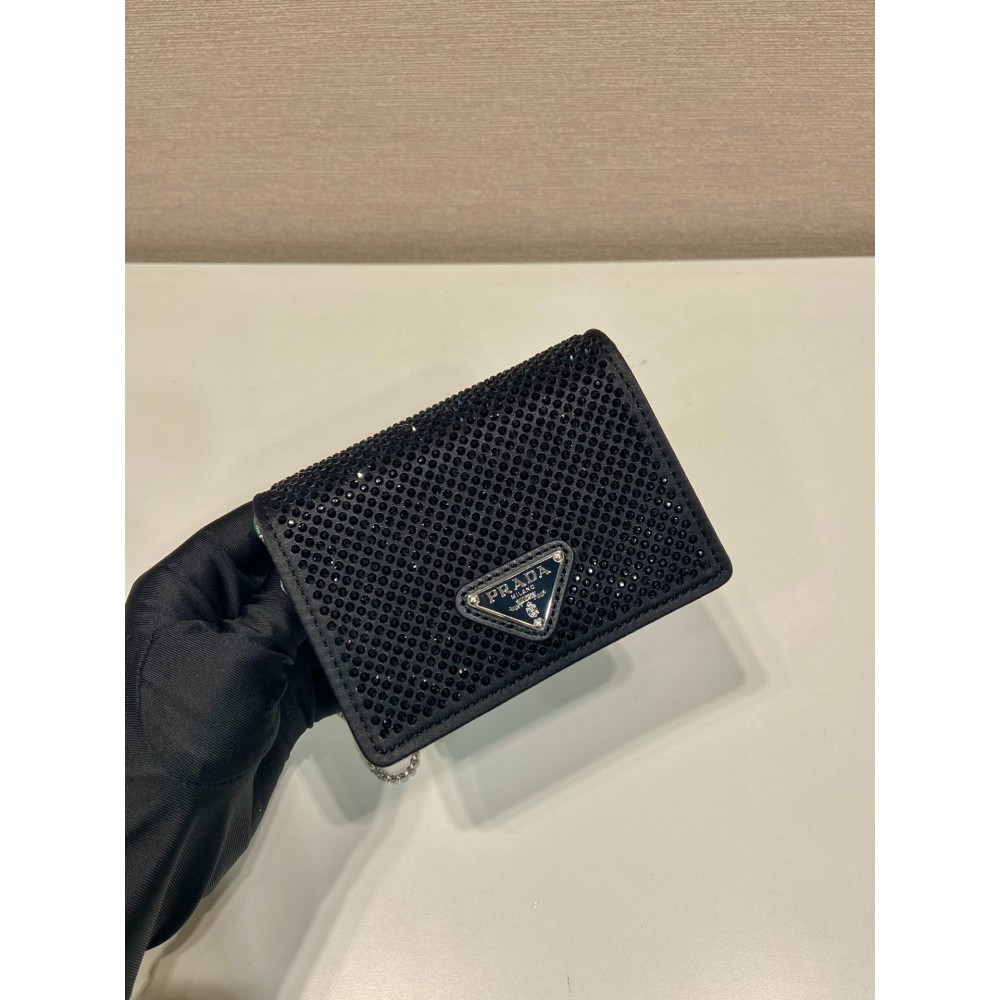 Prada Cardholder with shoulder strap and crystals 11.5x8cm Bags