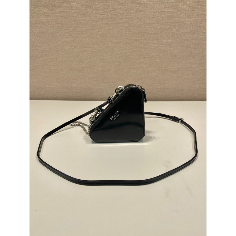 Prada Crystal Triangular Embellished Satin And Leather Mini-pouch 15x10x5cm Bags