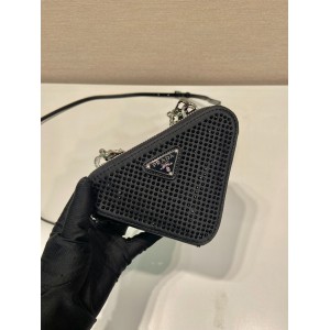 Prada Crystal Triangular Embellished Satin And Leather Mini-pouch 15x10x5cm Bags