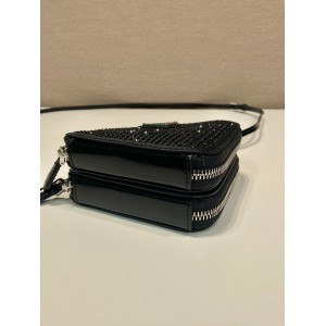 Prada Crystal Triangular Embellished Satin And Leather Mini-pouch 15x10x5cm Bags