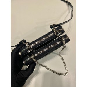 Prada Crystal Triangular Embellished Satin And Leather Mini-pouch 15x10x5cm Bags