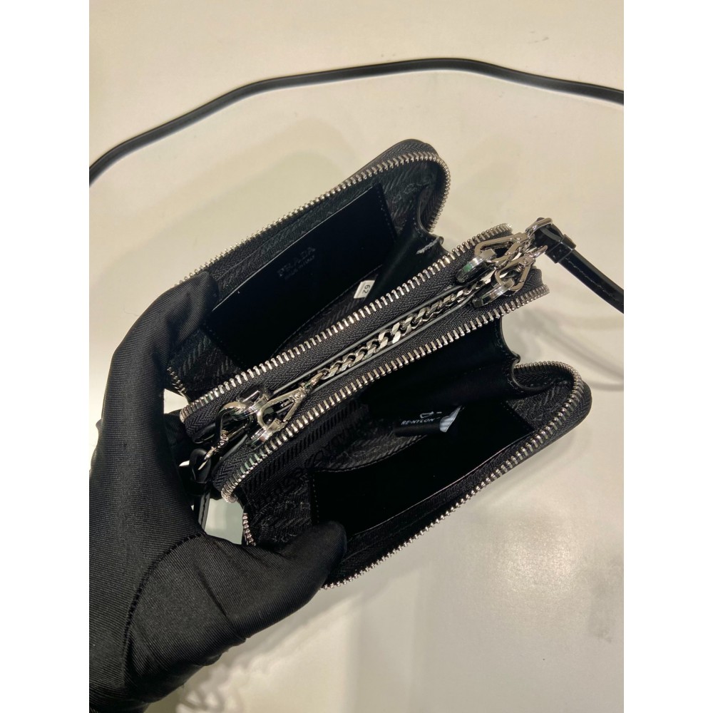 Prada Crystal Triangular Embellished Satin And Leather Mini-pouch 15x10x5cm Bags