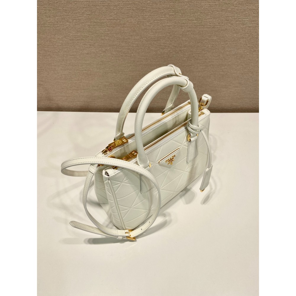 Prada White Small Galleria Saffiano Leather Bag 24.5x16.5x11cm Bags