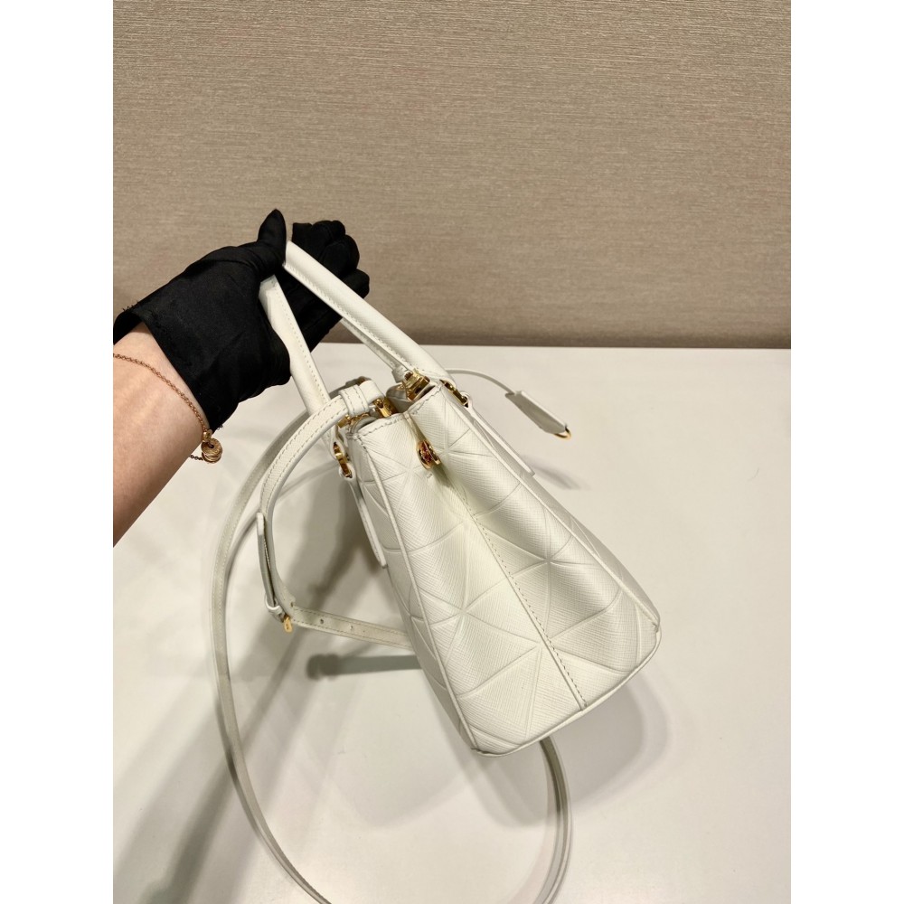Prada White Small Galleria Saffiano Leather Bag 24.5x16.5x11cm Bags