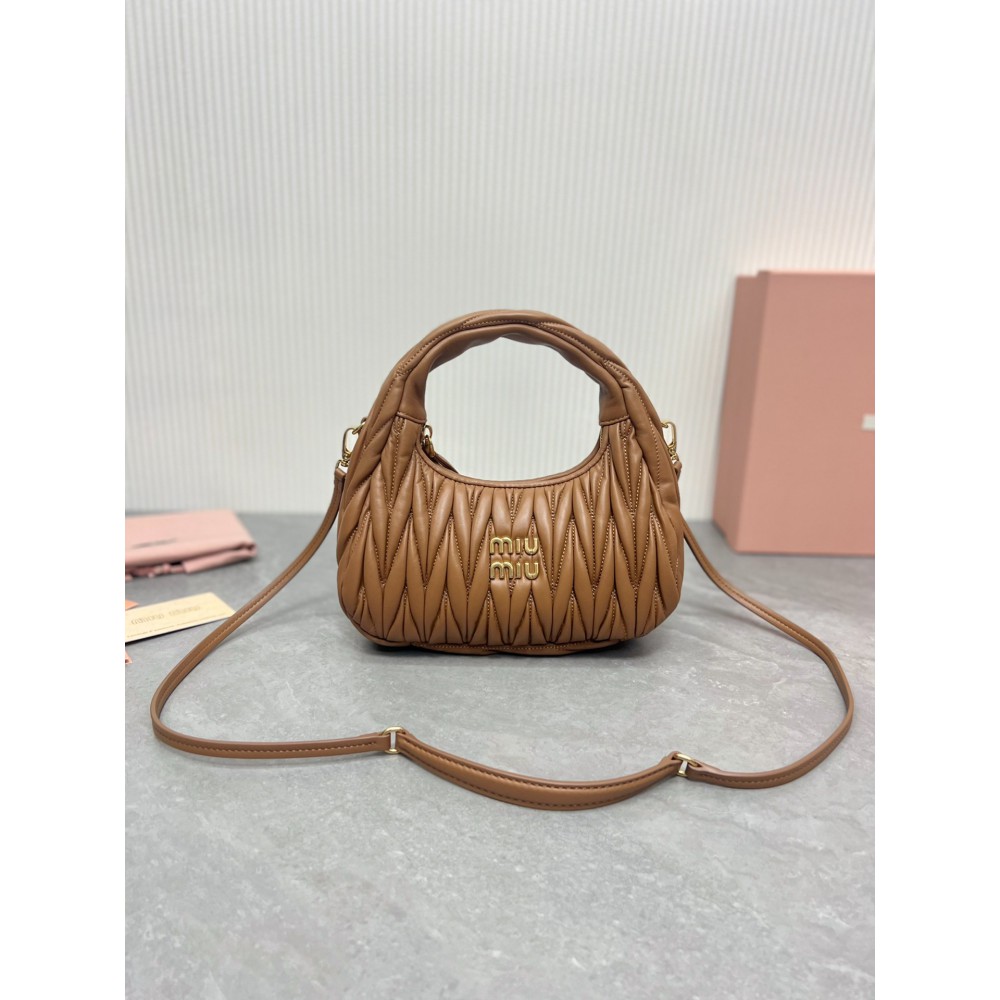 Miu Miu brown Wander Matelassé Satin Hobo Bag 23X13X7cm Bags