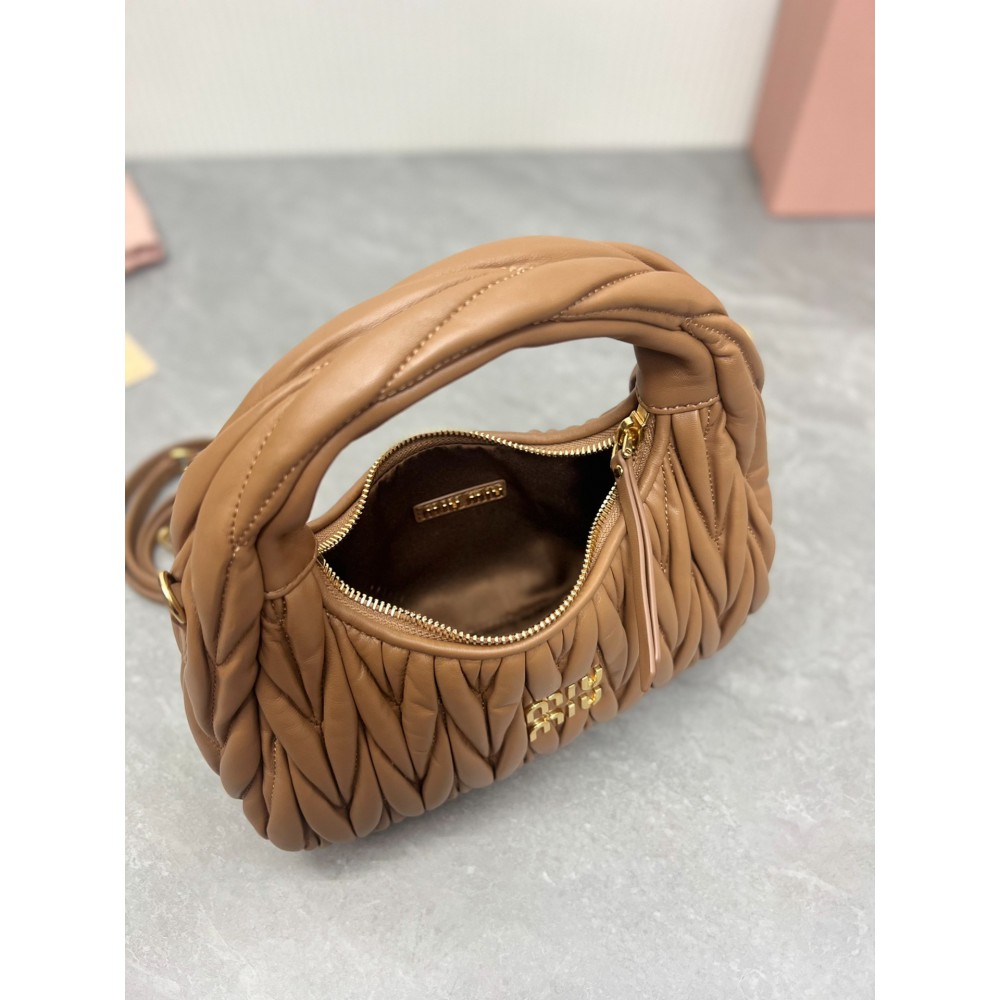 Miu Miu brown Wander Matelassé Satin Hobo Bag 23X13X7cm Bags