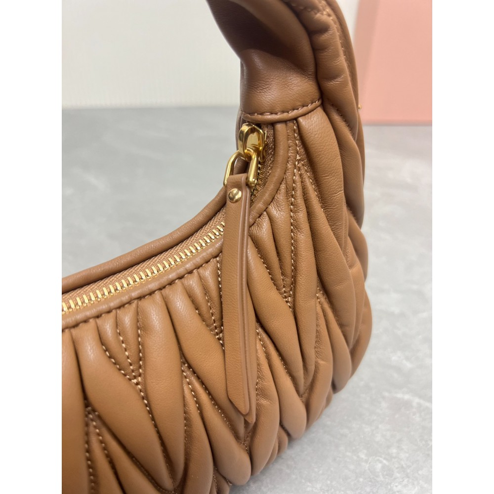 Miu Miu brown Wander Matelassé Satin Hobo Bag 23X13X7cm Bags