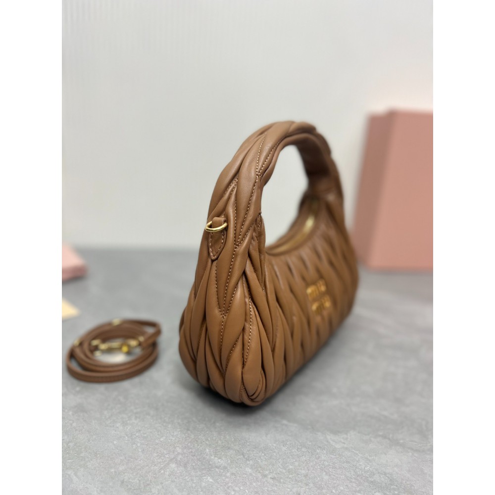 Miu Miu brown Wander Matelassé Satin Hobo Bag 23X13X7cm Bags