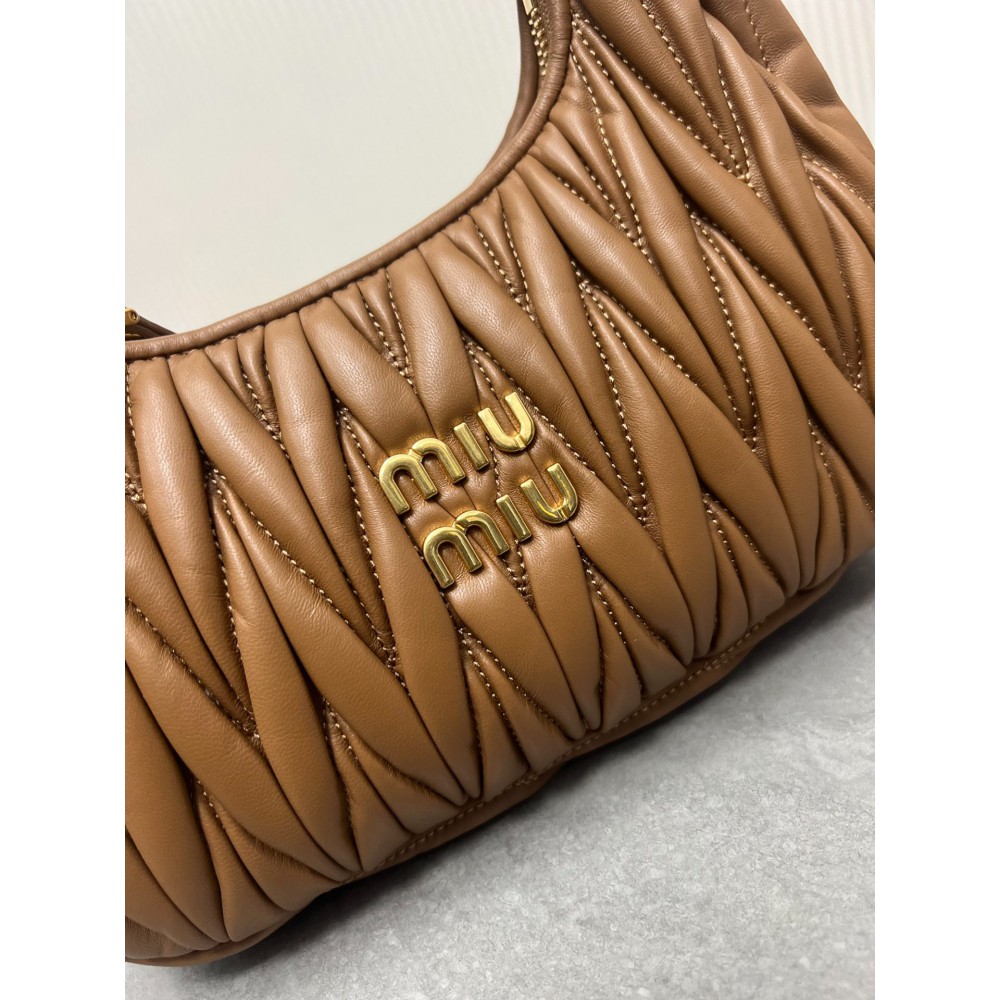 Miu Miu brown Wander Matelassé Satin Hobo Bag 23X13X7cm Bags