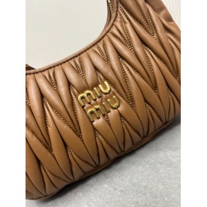 Miu Miu brown Wander Matelassé Satin Hobo Bag 23X13X7cm Bags