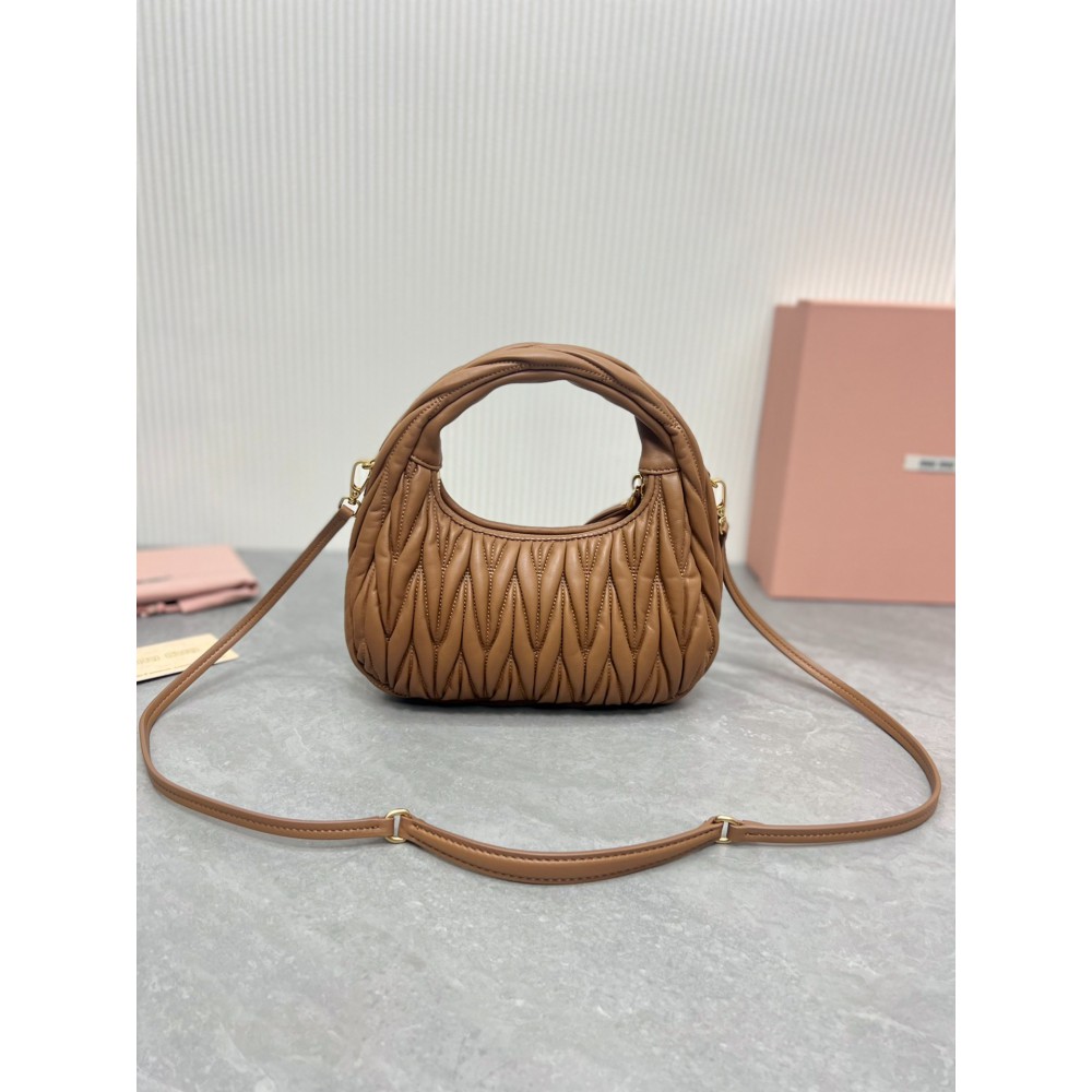 Miu Miu brown Wander Matelassé Satin Hobo Bag 23X13X7cm Bags