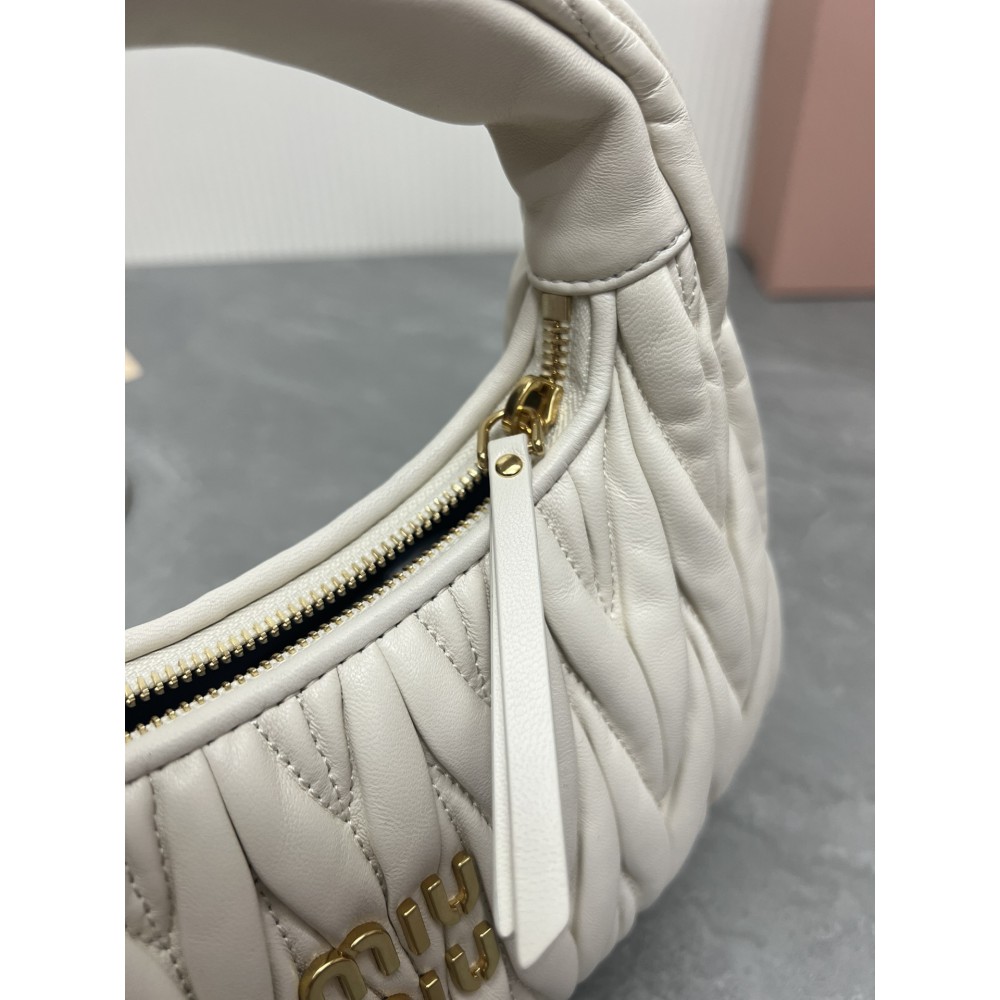 Miu Miu white Wander Matelassé Satin Hobo Bag 23X13X7cm Bags