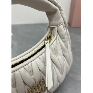 Miu Miu white Wander Matelassé Satin Hobo Bag 23X13X7cm Bags