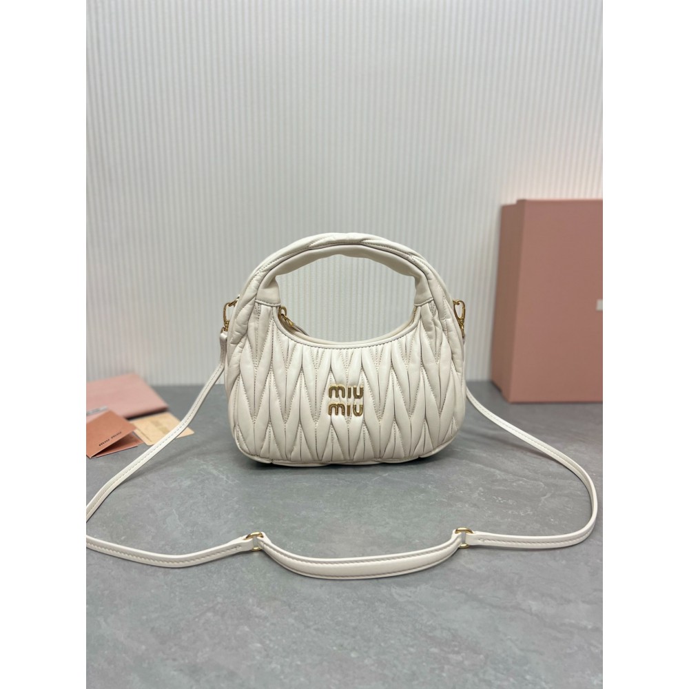 Miu Miu white Wander Matelassé Satin Hobo Bag 23X13X7cm Bags