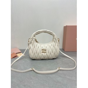 Miu Miu white Wander Matelassé Satin Hobo Bag 23X13X7cm Bags