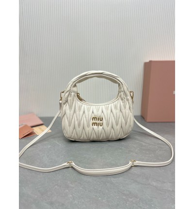 Miu Miu white Wander Matelassé Satin Hobo Bag white 23X13X7cm