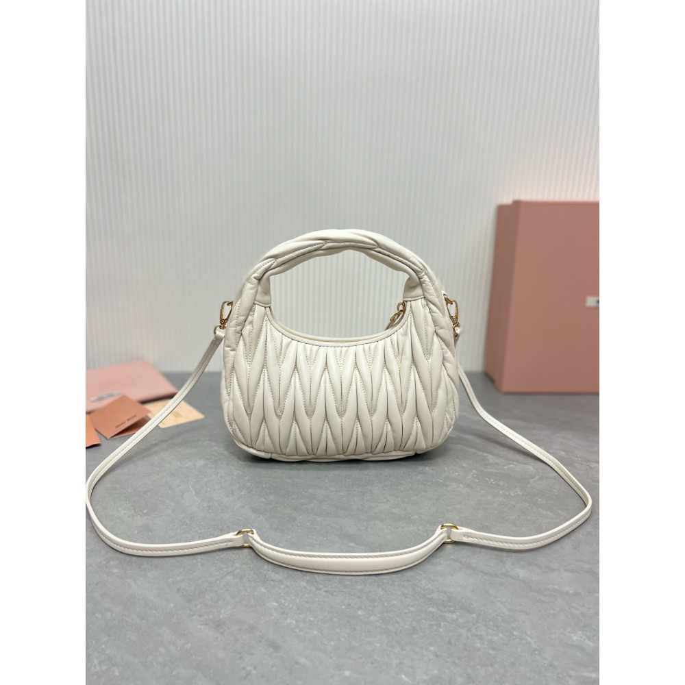 Miu Miu white Wander Matelassé Satin Hobo Bag 23X13X7cm Bags